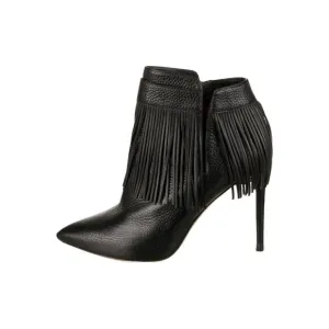 Valentino Garavani Rockee Side Zip Stiletto Fringe Booties Black Leather 37.5