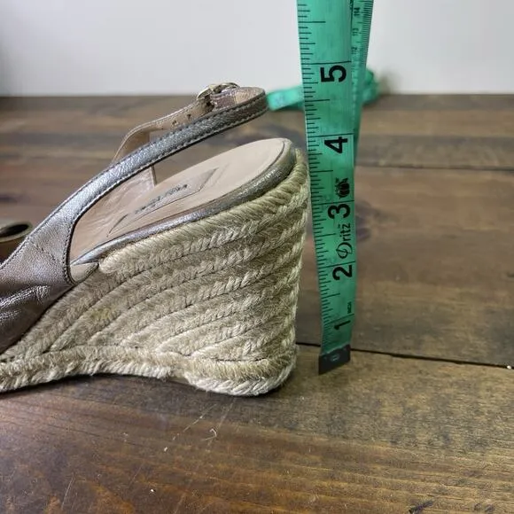 Valentino Metallic Silver Pewter Leather Bow Wedge Espadrille Sandals EU 39 8.5