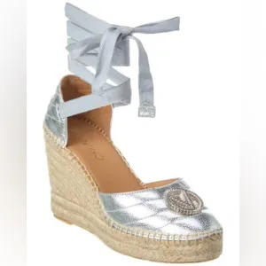VALENTINO Silver Espadrille Wedge Sandals. NWT