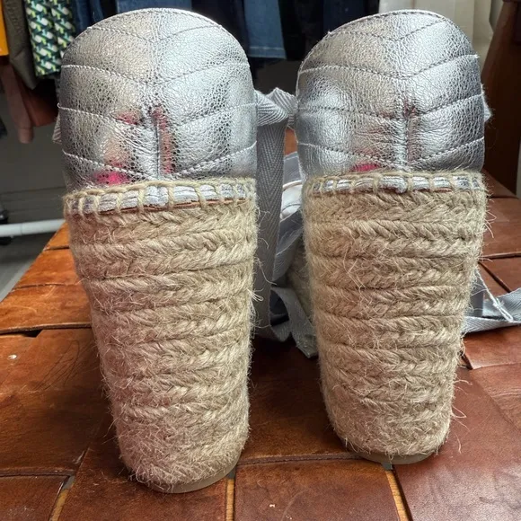 VALENTINO Silver Espadrille Wedge Sandals. NWT