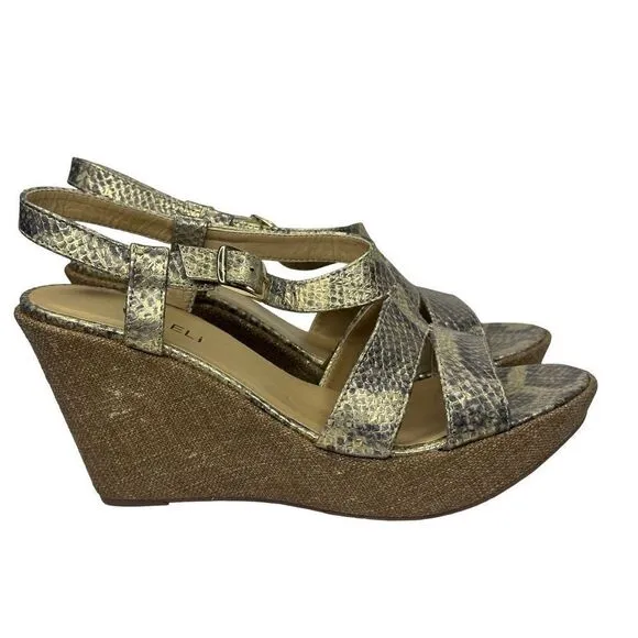 VANELi Gold Metallic Snakeskin Wedge Sandals Size 9 1/2