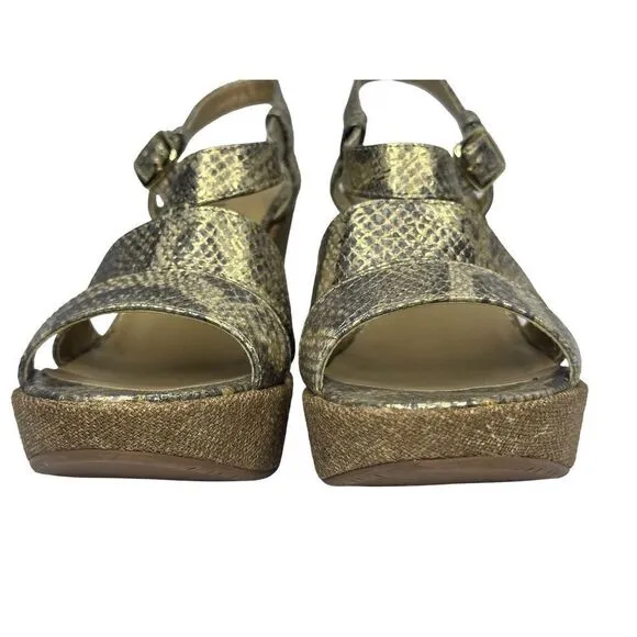 VANELi Gold Metallic Snakeskin Wedge Sandals Size 9 1/2
