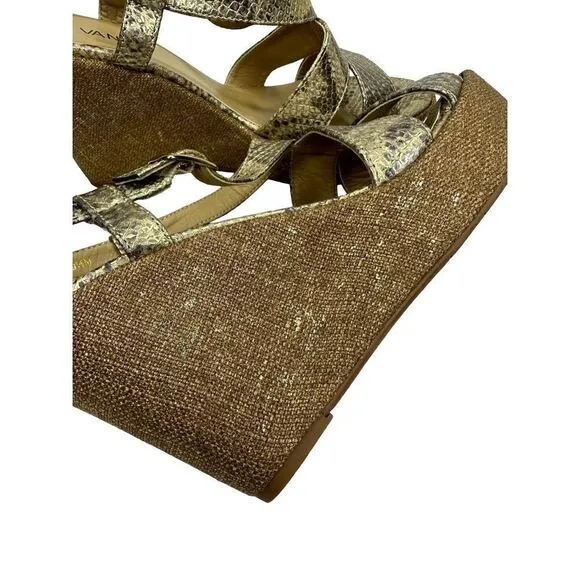 VANELi Gold Metallic Snakeskin Wedge Sandals Size 9 1/2