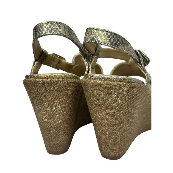 VANELi Gold Metallic Snakeskin Wedge Sandals Size 9 1/2