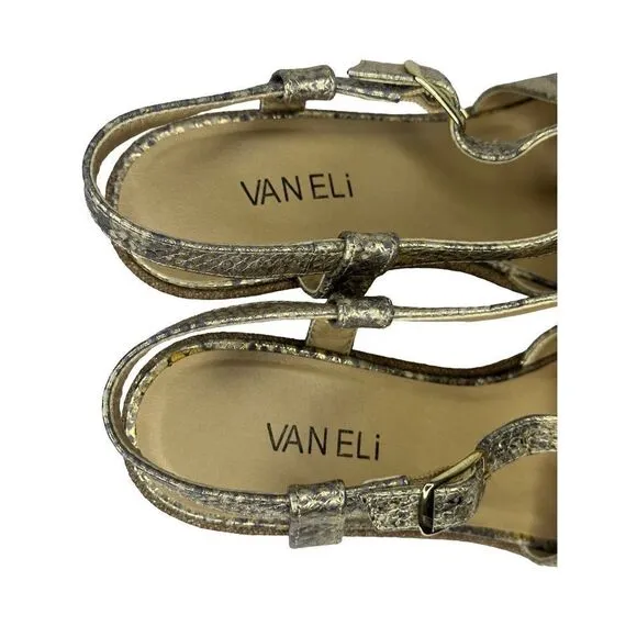 VANELi Gold Metallic Snakeskin Wedge Sandals Size 9 1/2