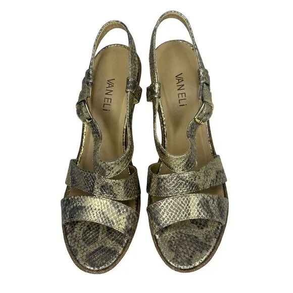 VANELi Gold Metallic Snakeskin Wedge Sandals Size 9 1/2