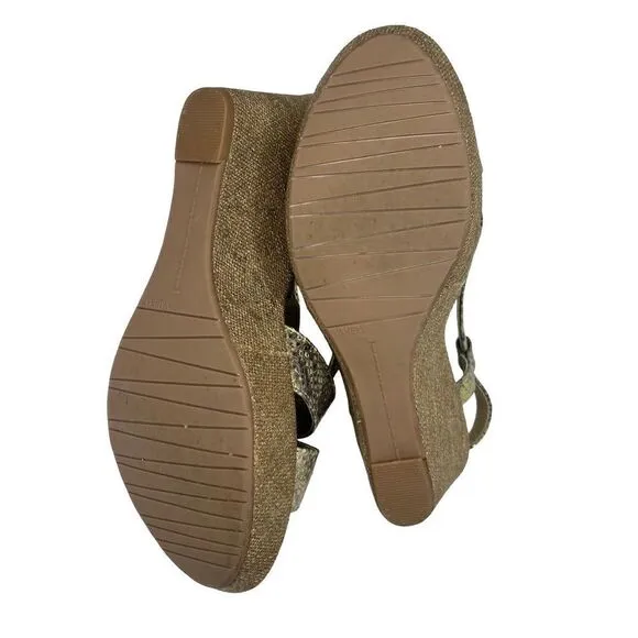 VANELi Gold Metallic Snakeskin Wedge Sandals Size 9 1/2