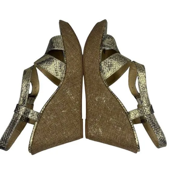 VANELi Gold Metallic Snakeskin Wedge Sandals Size 9 1/2