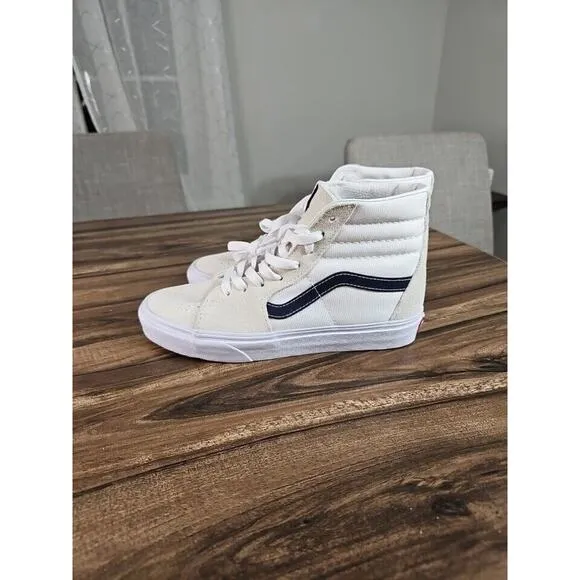 Vans SK8-Hi Cream‎ Blue Casual Suede Skate Shoes Sneakers Mens 6 Women's 7.5