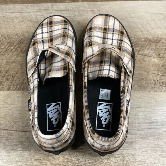 VANS Style 53 Plaid Khaki Slip On Chunky Shoes Loafers Women's Size 9.5 NEW