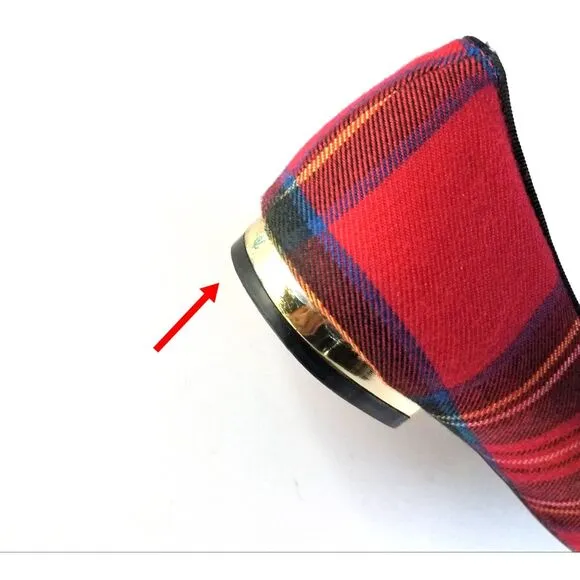 VC Signature Flats Red Tartan Plaid Sz 6 Embroidered Logo Square Toe