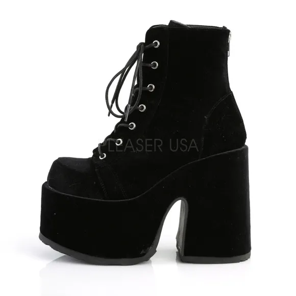Velvet Platform Lace Up High Heel Ankle Boots