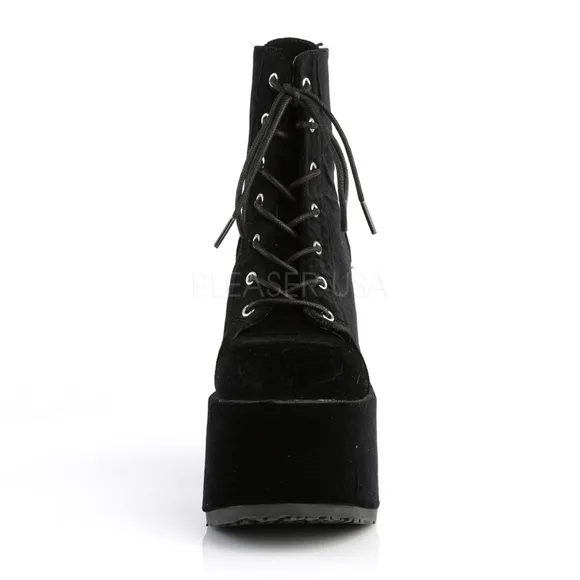 Velvet Platform Lace Up High Heel Ankle Boots