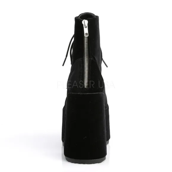 Velvet Platform Lace Up High Heel Ankle Boots