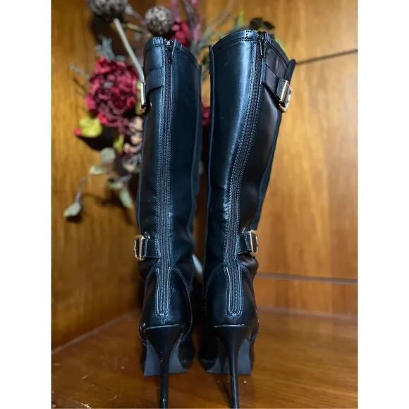 Venus Vegan Leather Knee High Platform Stiletto Boots Black Size 6.5