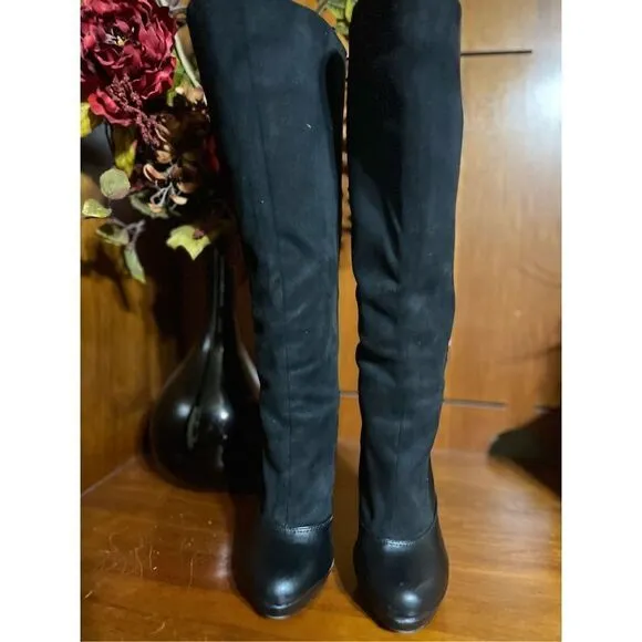Venus Vegan Leather Knee High Platform Stiletto Boots Black Size 6.5