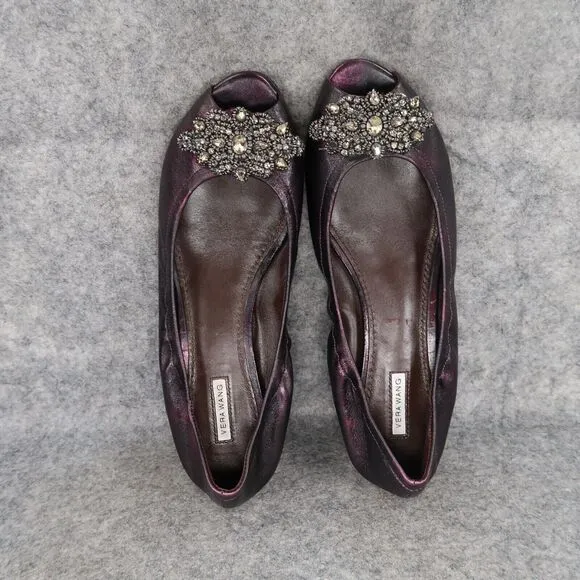 Vera Wang Shoes Womens 7.5 Ballet Flats Peep Toe Formal Wedding Purple Metallic