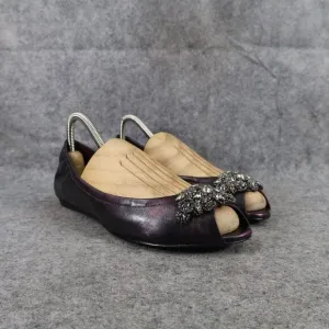 Vera Wang Shoes Womens 7.5 Ballet Flats Peep Toe Formal Wedding Purple Metallic