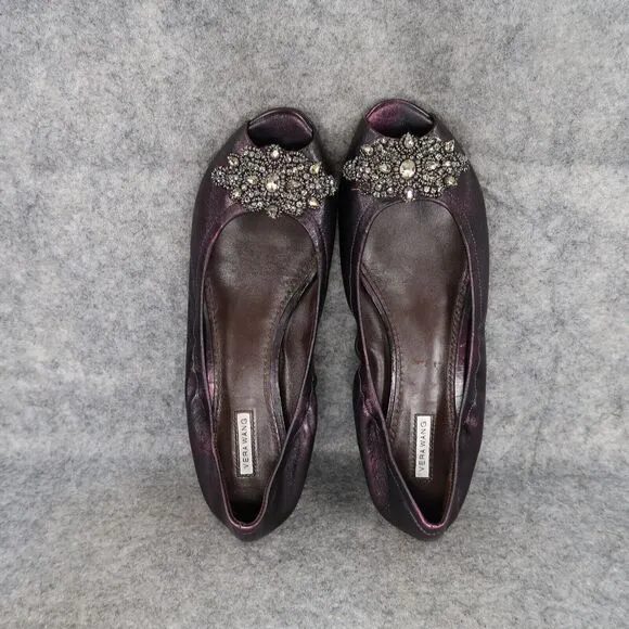 Vera Wang Shoes Womens 7.5 Ballet Flats Peep Toe Formal Wedding Purple Metallic