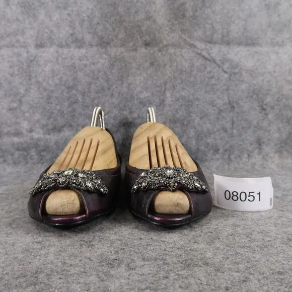 Vera Wang Shoes Womens 7.5 Ballet Flats Peep Toe Formal Wedding Purple Metallic
