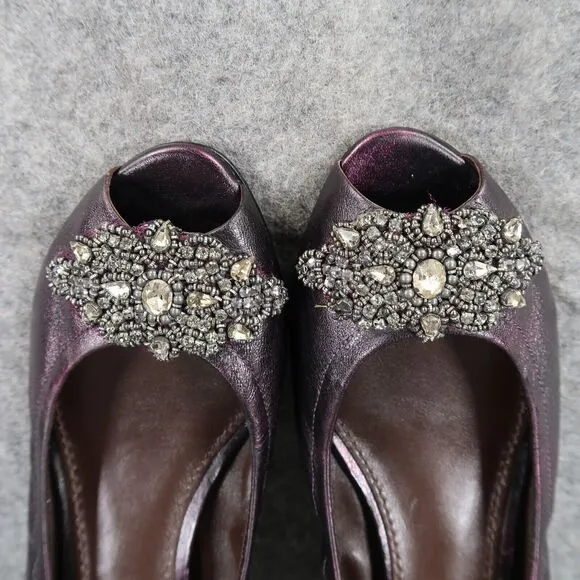 Vera Wang Shoes Womens 7.5 Ballet Flats Peep Toe Formal Wedding Purple Metallic
