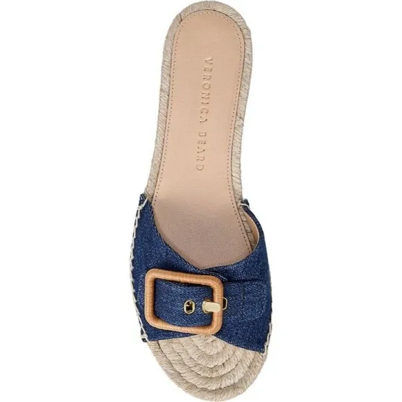 Veronica Beard Apa Denim Espadrille Jute Sole Slide Oversized Buckle Size 8M New