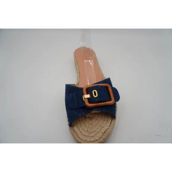 Veronica Beard Apa Denim Espadrille Jute Sole Slide Oversized Buckle Size 8M New