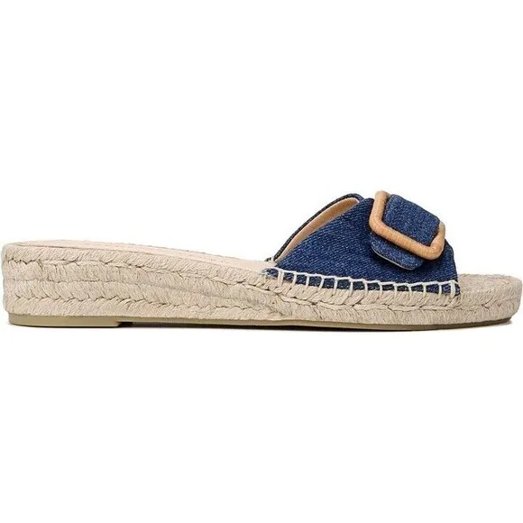 Veronica Beard Apa Denim Espadrille Jute Sole Slide Oversized Buckle Size 8M New