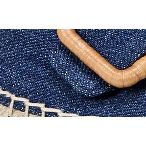 Veronica Beard Apa Denim Espadrille Jute Sole Slide Oversized Buckle Size 8M New