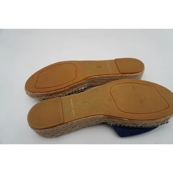 Veronica Beard Apa Denim Espadrille Jute Sole Slide Oversized Buckle Size 8M New