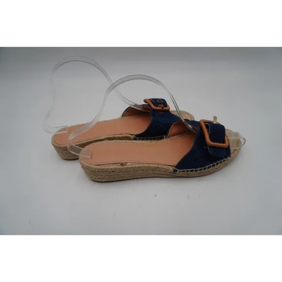 Veronica Beard Apa Denim Espadrille Jute Sole Slide Oversized Buckle Size 8M New