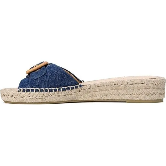 Veronica Beard Apa Denim Espadrille Jute Sole Slide Oversized Buckle Size 8M New