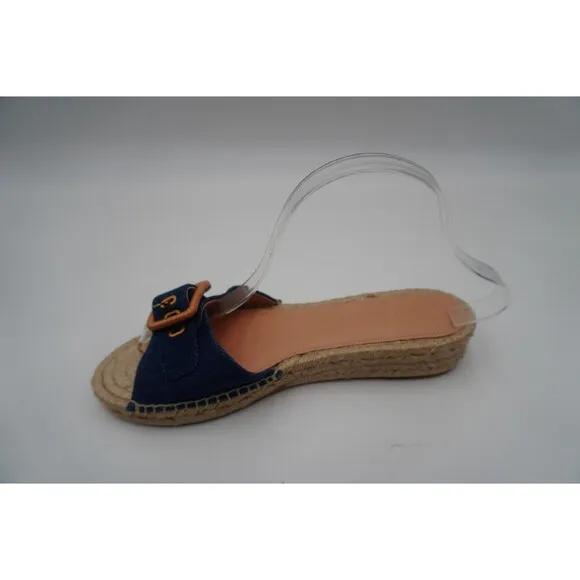 Veronica Beard Apa Denim Espadrille Jute Sole Slide Oversized Buckle Size 8M New