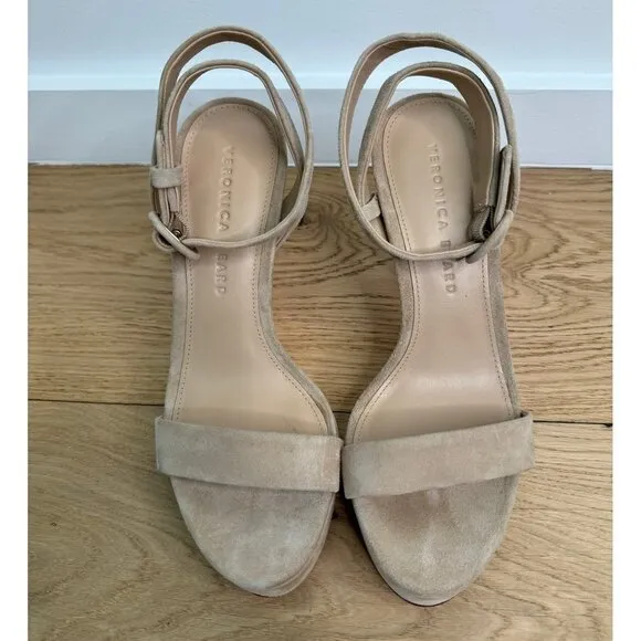 Veronica Beard Darcelle Suede Taupe Ankle-Strap Stiletto Heel