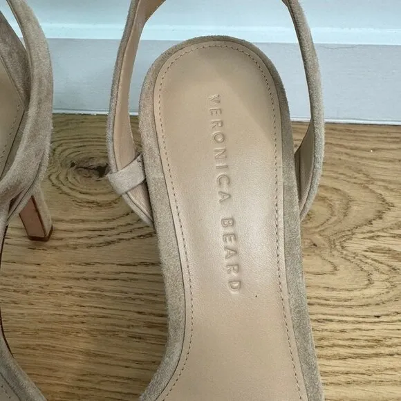Veronica Beard Darcelle Suede Taupe Ankle-Strap Stiletto Heel
