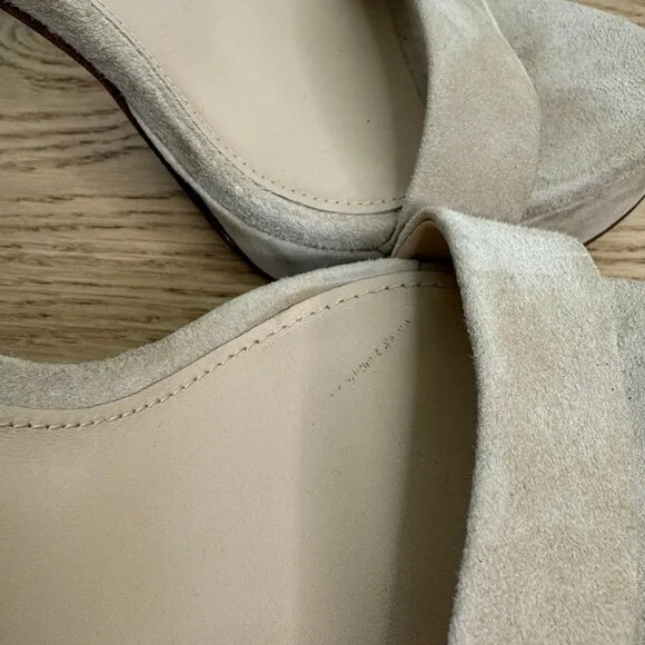 Veronica Beard Darcelle Suede Taupe Ankle-Strap Stiletto Heel