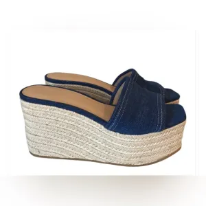 Veronica Beard Denim Wedge Espadrille Sandals size 6