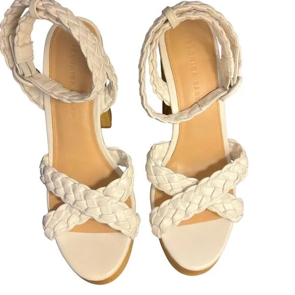 Veronica Beard Gael White Leather Braided Ankle-Strap Platform Sandals Sz 9 NWOT