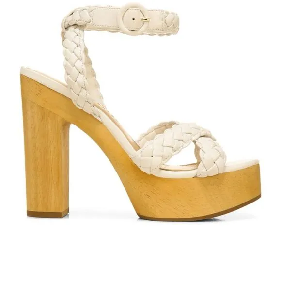 Veronica Beard Gael White Leather Braided Ankle-Strap Platform Sandals Sz 9 NWOT