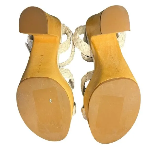 Veronica Beard Gael White Leather Braided Ankle-Strap Platform Sandals Sz 9 NWOT