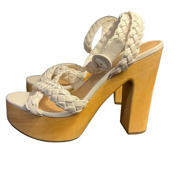 Veronica Beard Gael White Leather Braided Ankle-Strap Platform Sandals Sz 9 NWOT