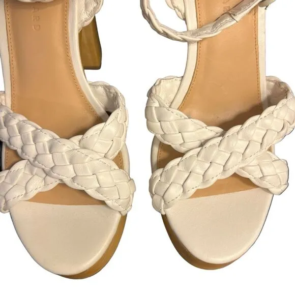 Veronica Beard Gael White Leather Braided Ankle-Strap Platform Sandals Sz 9 NWOT