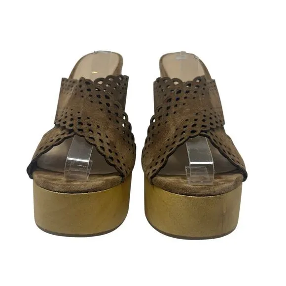 Veronica Beard Gaynor Clog Sandals Suede Scalloped Hazelwood Brown Size 10