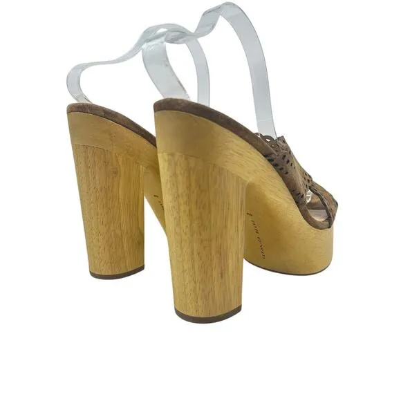 Veronica Beard Gaynor Clog Sandals Suede Scalloped Hazelwood Brown Size 10