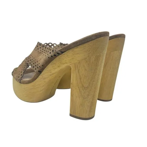 Veronica Beard Gaynor Clog Sandals Suede Scalloped Hazelwood Brown Size 10