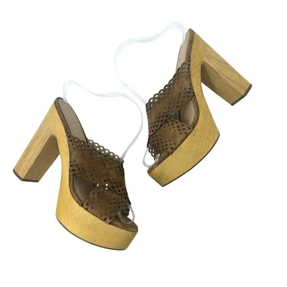 Veronica Beard Gaynor Clog Sandals Suede Scalloped Hazelwood Brown Size 10