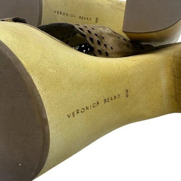 Veronica Beard Gaynor Clog Sandals Suede Scalloped Hazelwood Brown Size 10