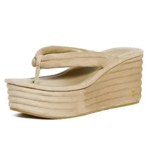 Veronica Beard Geno tan suede platform sandals thong excellent Size 5