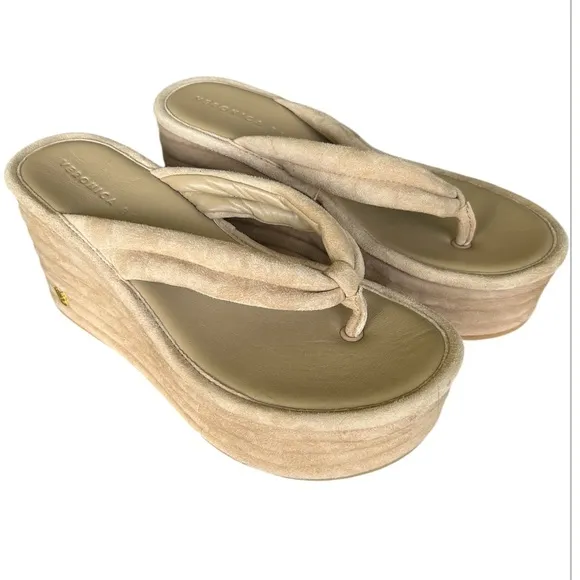 Veronica Beard Geno tan suede platform sandals thong excellent Size 5