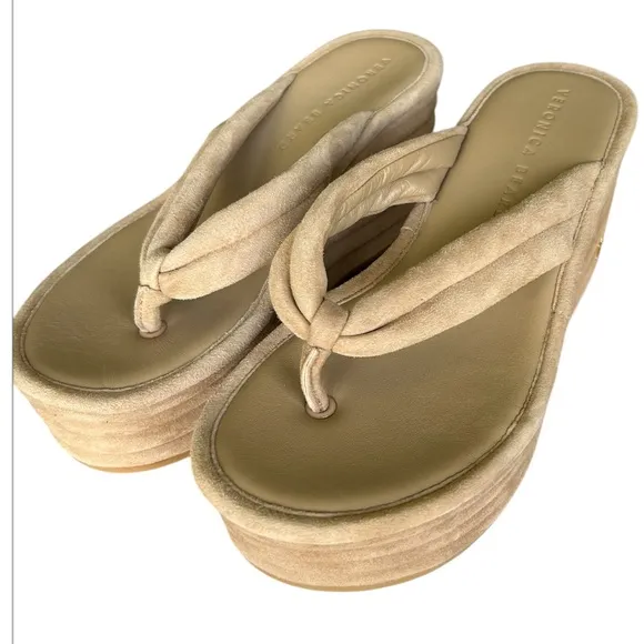 Veronica Beard Geno tan suede platform sandals thong excellent Size 5